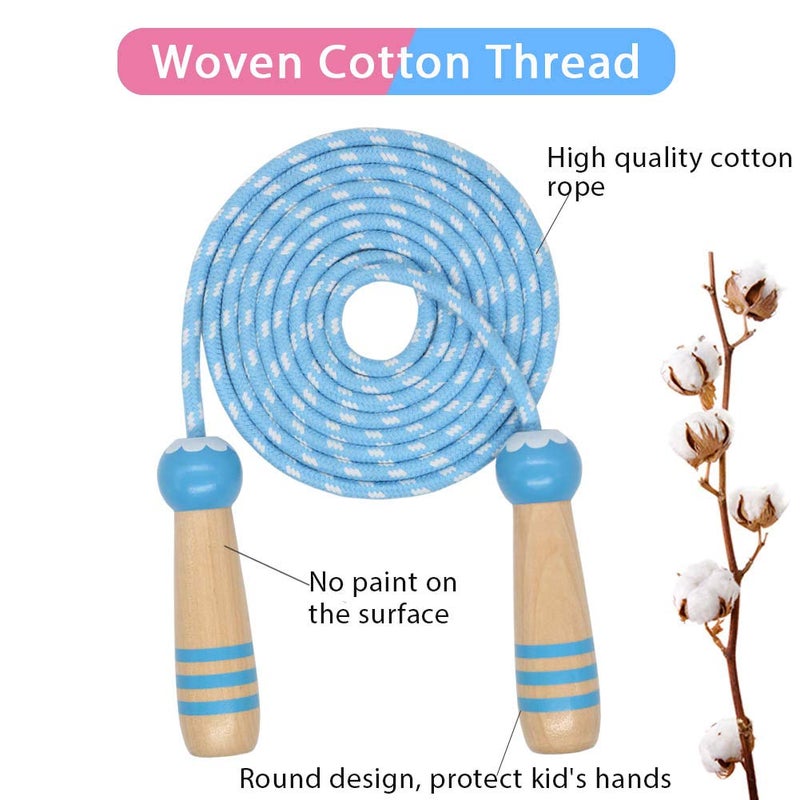 Ace one Jump Rope Kids, 7ft Adjustable Cotton Skipping Rope with Wooden Handle for Boys and Girls Fitness Outdoor Exercise (Pink+Blue) - Image 2